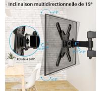 TIANYI-Support Mural TV 17-42 Pouces, Fixation Murale TV Orientable et Inclinable, Accroche TV avec Bras pour Petite Télévision/PC Écran Plat/Incurvé, VESA Max de 200x200 mm, Capacité de 20kg