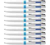 Tianyi-Take 4 Stylo À Bille Multifonctions (4 Couleurs, Plastique Recyclé, Recharges Remplaçables) Blanc-Bleu Clair, Boîte De 10