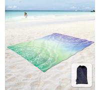 Tianyi-Tapis/Couverture De Plage Avec Poches Sur Les Côtés Et Sac En Maille - Ne Retient Pas Le Sable - Pour Plage, Voyage, Camping, Festival, Extérieur - Mandala Vert, Bleu Et Violet (270 X 205 Cm)