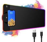 TIANYI-Tapis de Souris Recharge sans Fil, Grand Tapis de Souris Gamer XXL RGB, Mouse Pad Gaming LED pour PC et Bureau, Certifié Qi, Chargeur Rapide avec iPhone Samsung Huawei Xiaomi Google (Black)