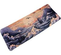 TIANYI-- Tapis DE Souris XXL - La Vague Japonaise - 800 X 300 X 3 mm - Déco Inspiration Japonaise - Antidérapant et Résistant à l'eau - Déco Bureau - Idée Cadeau Japon Asie