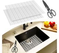 Tianyi-Tapis D'évier De Cuisine,Lot De 2 Tapis D'évier Avec Ciseaux De Bonne Qualité,Tapis Évier Décoratif,Faciles À Mettre Aux Dimensions,Facile À Entretenir,40 X 30 Cm(Transparent)