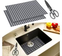Tianyi-Tapis D'évier De Cuisine,Lot De 2 Tapis D'évier Avec Ciseaux De Bonne Qualité,Tapis Évier Décoratif,Faciles À Mettre Aux Dimensions,Facile À Entretenir,40 X 30 Cm(Gris)