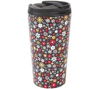 Tianyi-Tasse À Café Thermique Réutilisable Tasse De Voyage Isotherme En Acier Inoxydable Avec Couvercle Anti-Fuite Utilisable Pour Boissons Chaudes Et Froides (Petites Fleurs Noir)