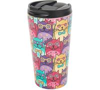 Tianyi-Tasse À Café Thermique Réutilisable Tasse De Voyage Isotherme En Acier Inoxydable Avec Couvercle Anti-Fuite Utilisable Pour Boissons Chaudes Et Froides (Chats Avec Lunettes Multicolore)