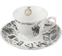 Tianyi-Tasse Et Soucoupe En Porcelaine Fine Alice Au Pays Des Merveilles, Blanc Avec Motif Classique D'alice Au Pays Des Merveilles Et Détails En Or, Coffret Cadeau De Luxe Avec Ruban
