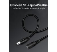TIANYI-Tonton 8m/26.2Feet Câble Extension DC 5.5 mm x 2.1 mm DC Câble de Connexion DC/Continu Câble de Connexion DC Distributeur, Connecteur pour Alimentation, LED, caméra CCTV Power - Noir 8M (Pack