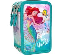Tianyi-Trousse 3d À 3 Compartiments Pour Fille, Pour La Petite Sirène Fans, Triplement Garnie, 44 Accessoires Pour L'école Primaire, 3 Fermetures Éclair, 20 Cm, Ariel