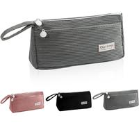 Tianyi-Trousse À Crayons En Velours Côtelé, Style Rétro, Trousse Esthétique, Grande, Légère, Peut Être Accrochée, 3 Couleurs Au Choix, Trousse Pour L'école, Le Bureau, Gris, Style Vintage