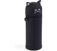 TIANYI-- Trousse gobelet chat, Étui scolaire un compartiment, Trousse 2 en 1 extensible, Trousse en silicone texture douce, Fermeture éclair, Couleur noire Noir