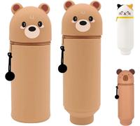 Tianyi-Trousse Kawaii Animaux, Trousse Ecole 2 En1 En Silicone Souple, Trousse Verticale, Fermeture Eclair Trousse Crayon, S'applique Peut Contenir Crayons, Stylos, Gommes, Règles (A)