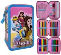 Tianyi-Trousse Multi-Compartiments 3 Fermetures Éclair Pour L'école Complète 44 Pièces Stylos Crayons Couleurs Marqueurs Giotto, Princesses, Trousse
