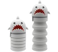Tianyi-Trousse Scolaire 2 En 1 En Silicone Souple - Trousse Crayons Télescopique Silicone, Étui Crayons Télescopique Kawaii Avec Motif, Pour École, Bureau, Cadeau Garçons Filles (Requin Gris)