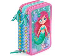 Tianyi-Trousse Scolaire Complète 45 Pièces \U2013 Kit Créatif Triple Compartiment Avec Stylos Gel Effaçables, Crayons 4.0 Mm, Feutres \U2013 Idée Cadeau Fille \U2013 Motif Sirène Pailleté