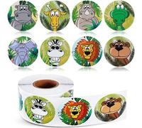 Tianyi-Ykkj Animaux Gommettes Autocollants (Girafes, Des Éléphants, Des Lions, Des Zèbres, Des Singes, Etc), Pour Jouet Scrapbooking Livre Téléphone Stickers, 1 Rouleau 500 Pièces, Multicolore