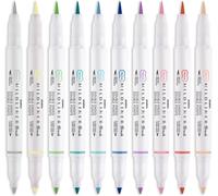 Tianyi-Zebra Mildliner Lot De 10 Surligneurs Pinceaux Et Marqueurs À Double Extrémité Couleurs Assorties