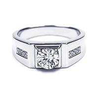 TIANYU GEMS Bague de fiançailles en moissanite 1,0 carat en argent sterling S925 plaqué or 18 carats Couleur DF Pureté VVS ronde brillante Moissanite Bague de mariage pour homme, 8.5 mm, Gemme