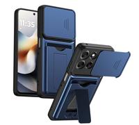 TIANYUE Coque Motorola Signature 5G, Housse de Protection Double Couche TPU+PC avec Cache Objectif Coulissant Intégré, Cover pour Motorola Signature 5G-Bleu