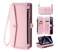 TIANYUE Coque pour Motorola Edge 70, PU Cuir Sac à Main Zipper Wallet Case avec Fente pour Carte Fonctions de Support Housse de Protection pour Motorola Edge 70-Rose