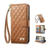 TIANYUE Coque pour Motorola Signature 5G téléphone Portable de Type Portefeuille à Fermeture éclair avec Un Motif en Losanges, TPU Antichoc Coque avec Porte Cartes Dragonne-Brun