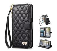 TIANYUE Coque pour Motorola Signature 5G téléphone Portable de Type Portefeuille à Fermeture éclair avec Un Motif en Losanges, TPU Antichoc Coque avec Porte Cartes Dragonne-Noir