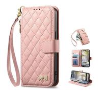 TIANYUE Coque pour Motorola Signature 5G téléphone Portable de Type Portefeuille à Fermeture éclair avec Un Motif en Losanges, TPU Antichoc Coque avec Porte Cartes Dragonne-Rose