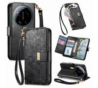 TIANYUE Coque pour Xiaomi 17 Ultra, Motif en Relief PU Portefeuille Case avec Stand, avec 6 emplacements pour Cartes Magnétique Coque pour Xiaomi 17 Ultra-Noir