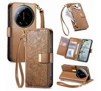 TIANYUE Coque pour Xiaomi 17 Ultra, Motif en Relief PU Portefeuille Case avec Stand, avec 6 emplacements pour Cartes Magnétique Coque pour Xiaomi 17 Ultra-Marron