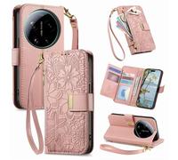 TIANYUE Coque pour Xiaomi 17 Ultra, Motif en Relief PU Portefeuille Case avec Stand, avec 6 emplacements pour Cartes Magnétique Coque pour Xiaomi 17 Ultra-Rose