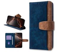 TIANYUE Coque pour Xiaomi Poco M7 4G 169, Coque Portefeuille Rétro Color Block avec Porte Cartes, Pied intégré et Couverture en Cuir PU pour Xiaomi Poco M7 4G 169, Bleu