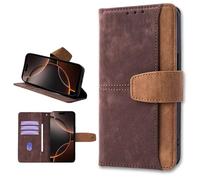 TIANYUE Coque pour ZTE Blade A36 4G, Coque Portefeuille Rétro Color Block avec Porte Cartes, Pied intégré et Couverture en Cuir PU pour ZTE Blade A36 4G, Marron