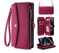 TIANYUE Coque pour ZTE Blade A56 4G, PU Cuir Sac à Main Zipper Wallet Case avec Fente pour Carte Fonctions de Support Housse de Protection pour ZTE Blade A56 4G-Rouge