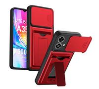 TIANYUE Coque ZTE Blade A35E 4G, Housse de Protection Double Couche TPU+PC avec Cache Objectif Coulissant Intégré, Cover pour ZTE Blade A35E 4G-Rouge