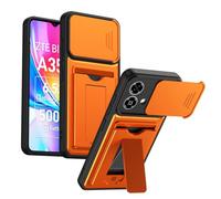 TIANYUE Coque ZTE Blade A35E 4G, Housse de Protection Double Couche TPU+PC avec Cache Objectif Coulissant Intégré, Cover pour ZTE Blade A35E 4G-Orange