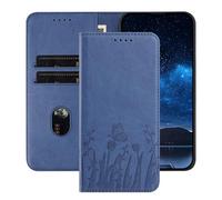 TIANYUE Étui pour TCL 605 4G en Cuir PU avec Motif Tulipe Papillon, Support Intégré et Porte-Cartes, Portefeuille Coque pour TCL 605 4G-Bleu foncé