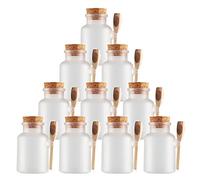 TIANZD 10 Pièces 200ml Mat Transparent Plastique Pots de Sel de Bain Vides avec Bouchon en Liège et Cuillère en Bois Cosmétique Bouteille pour à Décoration Contenants de Rangement de Cuisine