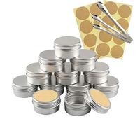 TIANZD 10 Pièces 30 ml Vide Rond Argent Pots en Aluminium Cosmétiques Pot Canettes Bocaux Conteneurs 5ml for Fait Main Bougies Crème Baume Voyage, 3x aluminium cuillère, 10x Étiquettes