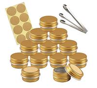 TIANZD 10 Pièces 5 ml Vide Rond Or Pots en Aluminium Cosmétiques Pot Canettes Bocaux Conteneurs 5ml for Fait Main Bougies Crème Baume Voyage, 3x aluminium cuillère, 10x Étiquettes