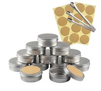 TIANZD 100 Pièces 150 ml Vide Rond Argent Pots en Aluminium Cosmétiques Pot Canettes Bocaux Conteneurs 5ml for Fait Main Bougies Crème Baume Voyage, 3x aluminium cuillère, 100x Étiquettes