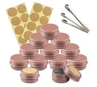 TIANZD 100 Pièces 5 ml Vide Rond Rose Mat Pots en Aluminium Cosmétiques Pot Canettes Bocaux Conteneurs 5ml for Fait Main Bougies Crème Baume Voyage, 3x aluminium cuillère, 100x Étiquettes