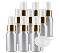 TIANZD 12 Pièces Portable Vide Flacon Aluminium 30 ml avec Bouchon Pompe Spray Blanc/Or Vaporisateur Bouteille pour l'eau Parfum Cosmétique Cheveux Voyage Rechargeable, 1 Pièce Entonnoir