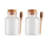 TIANZD 2 Pièces 200ml Mat Transparent Plastique Pots de Sel de Bain Vides avec Bouchon en Liège et Cuillère en Bois Cosmétique Bouteille pour à Décoration Contenants de Rangement de Cuisine