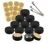 TIANZD 24 Pièces 15 ml Vide Rond Noir Pots en Aluminium Cosmétiques Pot Canettes Bocaux Conteneurs 15ml for Fait Main Bougies Crème Baume Voyage, 3x aluminium cuillère, 24x Étiquettes