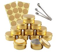 TIANZD 24 Pièces 80 ml Vide Rond Or Pots en Aluminium Cosmétiques Pot Canettes Bocaux Conteneurs 5ml for Fait Main Bougies Crème Baume Voyage, 3x aluminium cuillère, 24x Étiquettes
