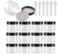 TIANZD 24 Pièces Vides Petit 150 ml Transparent Cosmétique Pot en Plastique avec Couvercle Noir 150 g Pots de Cosmétique Crème de Bouteille Contenant avec 6x Spatules