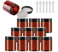 TIANZD 24 Pièces Vides Petit 250 ml Marron Cosmétique Pot en Plastique avec Couvercle Noir 250 g Pots de Cosmétique Crème de Bouteille Contenant avec 6x Spatules