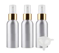 TIANZD 3 Pièces Portable Vide Flacon Aluminium 100 ml avec Bouchon Pompe Spray Blanc/Or Vaporisateur Bouteille pour l'eau Parfum Cosmétique Cheveux Voyage Rechargeable, 1 Pièce Entonnoir