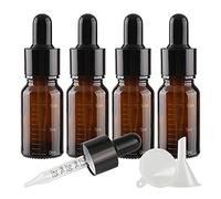TIANZD 4 Pièces 10ml Flacons en Verre Marron avec Pipettes Graduées, 10 ml Bouteilles Échelle Compte-gouttes en Verre Vides Pour Mesure Les Huiles Essentielles Aromathérapie