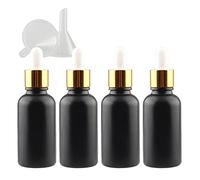 TIANZD 4 Pièces 30ml Flacons en Verre Noir Mat avec Pipettes, 30 ml Bouteilles Compte-gouttes en Verre Vides avec Bouchon à Vis Or Pour Les Huiles Essentielles Aromathérapie