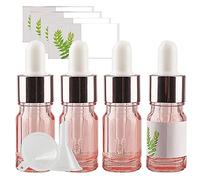 TIANZD 4 Pièces 5ml Flacons en Verre Rose avec Pipettes, 5 ml Bouteilles Compte-gouttes en Verre Vides avec Bouchon à Vis Rose Pour Les Huiles Essentielles Aromathérapie
